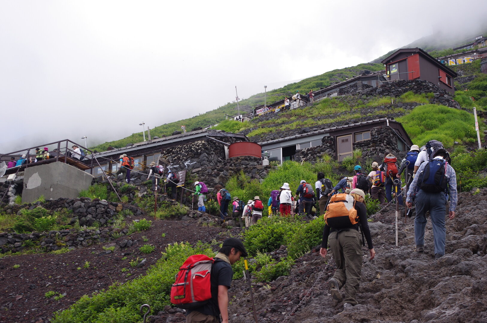 Hikers on Mount Fuji Trail